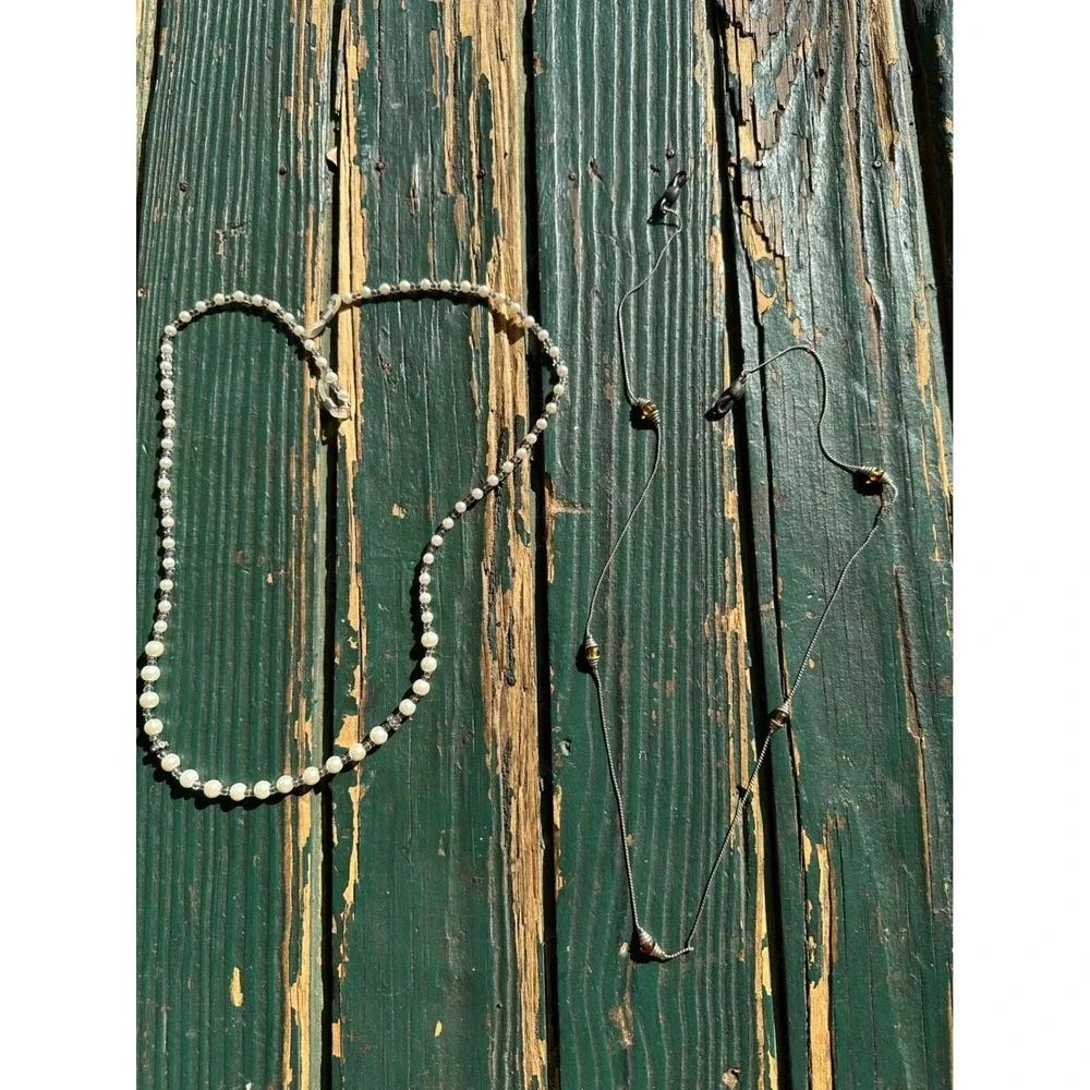 Unbranded‎ Pearl and Amber Beaded Eyeglass Chain Holder Necklace Set 2pc 26 Inch